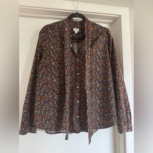 J. Crew Tops - J. Crew Retro Floral Button-Up Blouse with Multicolor Ditsy Print and Ties XL